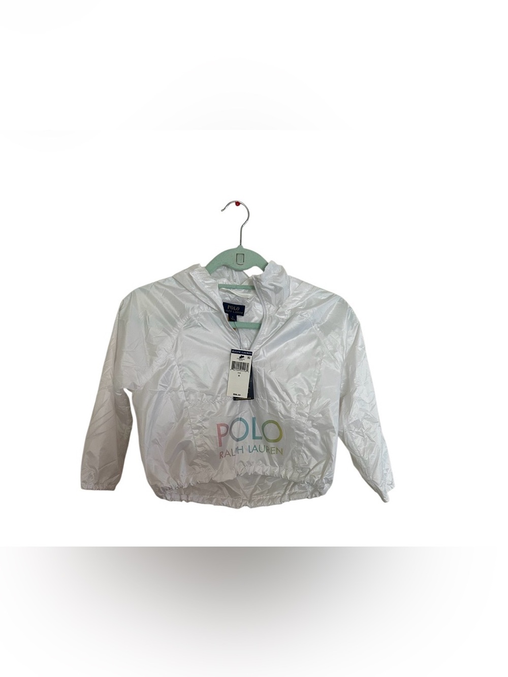 Polo by Ralph Lauren White Kids' Hooded Packable Pullover with Pastel Logo